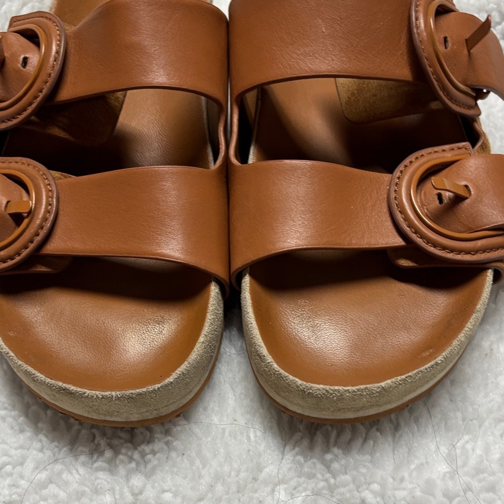 Vince Tan Leather Slide Sandals - Picture 3 of 6